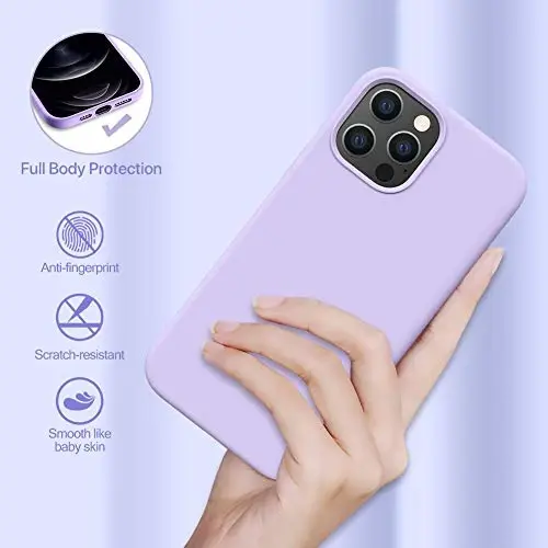 Miracase Compatible with iPhone 12 Pro Max Case, [Soft Anti-Scratch Microfiber Lining], Liquid Silicone Case Gel Rubber Shockproof Drop Protection Phone Case for 12 Pro Max, Light Purple - 4