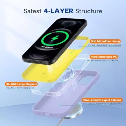 Miracase iPhone 12 Pro Max Kılıfı ile Uyumlu, [Yumuşak Çizilmez Mikrofiber Astar], Sıvı Silikon Kılıf Jel Kauçuk Darbeye Dayanıklı Düşme Korumalı Telefon Kılıfı 12 Pro Max için, Açık Mor - 6