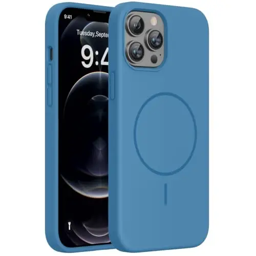 Miracase iPhone 12 Pro Max Kılıfı ile Uyumlu, [Yumuşak Çizilmez Mikrofiber Astar], Sıvı Silikon Kılıf Jel Kauçuk Darbeye Dayanıklı Düşme Korumalı Telefon Kılıfı 12 Pro Max için, Capri Mavi 