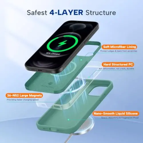 Miracase iPhone 12 Pro Max Kılıfı ile Uyumlu, [Yumuşak Çizilmez Mikrofiber Astar], Sıvı Silikon Kılıf Jel Kauçuk Darbeye Dayanıklı Düşme Korumalı Telefon Kılıfı 12 Pro Max için, Gece Yarısı Yeşili 