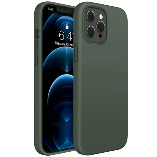 Miracase Compatible with iPhone 12 Pro Max Case, [Soft Anti-Scratch Microfiber Lining], Liquid Silicone Case Gel Rubber Shockproof Drop Protection Phone Case for 12 Pro Max, Dark Green 