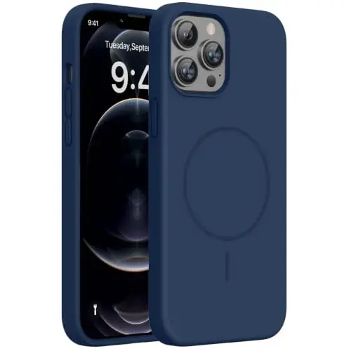 Miracase iPhone 12 Pro Max Kılıfı ile Uyumlu, [Yumuşak Çizilmez Mikrofiber Astar], Sıvı Silikon Kılıf Jel Kauçuk Darbeye Dayanıklı Düşme Korumalı Telefon Kılıfı 12 Pro Max için, Lacivert 