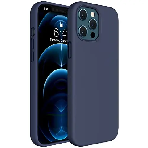 Miracase iPhone 12 Pro Max Kılıfı ile Uyumlu, [Yumuşak Çizilmez Mikrofiber Astar], Sıvı Silikon Kılıf Jel Kauçuk Darbeye Dayanıklı Düşme Korumalı Telefon Kılıfı 12 Pro Max için, Lacivert 
