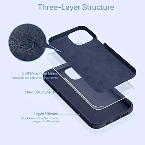 Miracase iPhone 12 Pro Max Kılıfı ile Uyumlu, [Yumuşak Çizilmez Mikrofiber Astar], Sıvı Silikon Kılıf Jel Kauçuk Darbeye Dayanıklı Düşme Korumalı Telefon Kılıfı 12 Pro Max için, Lacivert - 3