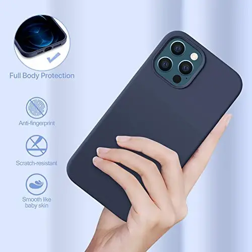 Miracase iPhone 12 Pro Max Kılıfı ile Uyumlu, [Yumuşak Çizilmez Mikrofiber Astar], Sıvı Silikon Kılıf Jel Kauçuk Darbeye Dayanıklı Düşme Korumalı Telefon Kılıfı 12 Pro Max için, Lacivert - 4