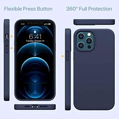 Miracase iPhone 12 Pro Max Kılıfı ile Uyumlu, [Yumuşak Çizilmez Mikrofiber Astar], Sıvı Silikon Kılıf Jel Kauçuk Darbeye Dayanıklı Düşme Korumalı Telefon Kılıfı 12 Pro Max için, Lacivert - 6