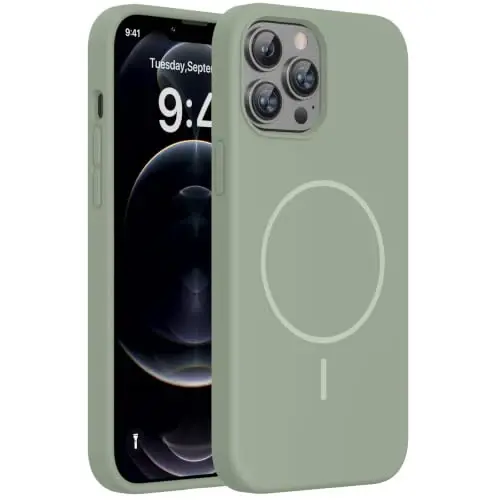 miracase Compatible with iPhone 12 Pro Max Case, [Soft Anti-Scratch Microfiber Lining], Liquid Silicone Case Gel Rubber Shockproof Drop Protection Phone Case for 12 Pro Max, Patina Green 