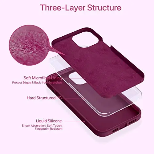 Miracase Compatible with iPhone 12 Pro Max Case, [Soft Anti-Scratch Microfiber Lining], Liquid Silicone Case Gel Rubber Shockproof Drop Protection Phone Case for 12 Pro Max, Wine Red - 3