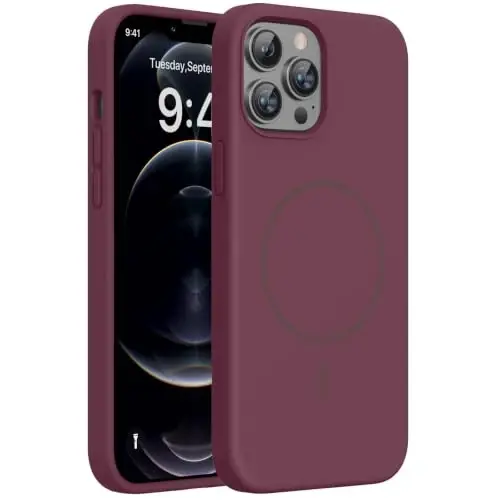 Miracase iPhone 12 Pro Max Kılıfı ile Uyumlu, [Yumuşak Çizilmez Mikrofiber Astar], Sıvı Silikon Kılıf Jel Kauçuk Darbeye Dayanıklı Düşme Korumalı Telefon Kılıfı 12 Pro Max için, Şarap Kırmızısı 