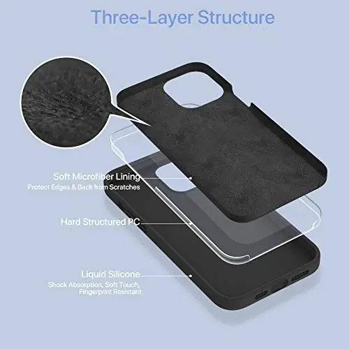 Miracase Compatible with iPhone 12 Pro Max Case, [Soft Anti-Scratch Microfiber Lining], Liquid Silicone Case Gel Rubber Shockproof Drop Protection Phone Case for 12 Pro Max, Black - 3