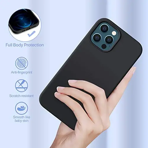 Miracase Compatible with iPhone 12 Pro Max Case, [Soft Anti-Scratch Microfiber Lining], Liquid Silicone Case Gel Rubber Shockproof Drop Protection Phone Case for 12 Pro Max, Black - 4