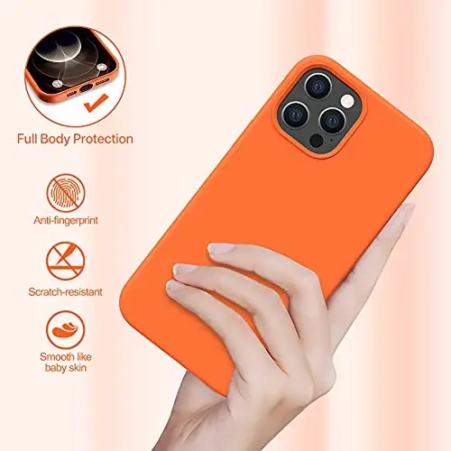 Miracase Compatible with iPhone 12 Pro Max Case, [Soft Anti-Scratch Microfiber Lining], Liquid Silicone Case Gel Rubber Shockproof Drop Protection Phone Case for 12 Pro Max, Orange - 3