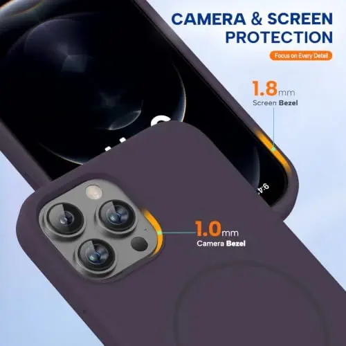 Miracase iPhone 12 Pro Max uchun magnitli g'ilof, [Yumshoq tirnalishga qarshi mikrofiber astar], MagSafe bilan mos, suyuq silikon g'ilof, zarbaga chidamli, yiqilishdan himoya qiluvchi telefon g'ilofi, 12 Pro Max uchun, To'q binafsha rang - 5