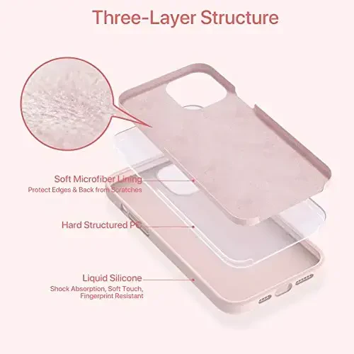 Miracase iPhone 12 Pro Max uchun mos keladigan g‘ilof, [Yumshoq tirnalishga qarshi mikrofiber astarli], Suyuq silikonli g‘ilof Gel rezina zarbga chidamli telefon g‘ilofi 12 Pro Max uchun, Qum pushti - 3