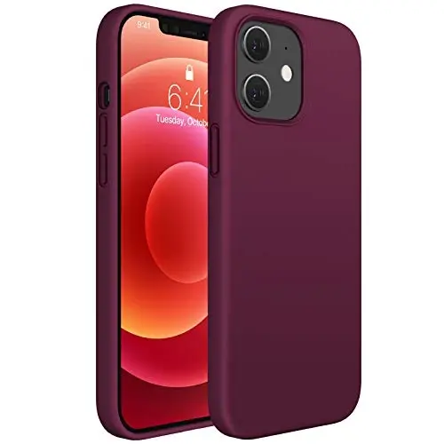 Miracase iPhone 12 va iPhone 12 Pro bilan mos keladi, suyuq silikon gel rezina to'liq tanani himoya qiladi zarbga chidamli tomchidan himoya qiluvchi telefon qutisi iPhone 12/12 Pro 6.1 dyuym, vino qizil 