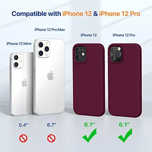 Miracase iPhone 12 va iPhone 12 Pro bilan mos keladi, suyuq silikon gel rezina to'liq tanani himoya qiladi zarbga chidamli tomchidan himoya qiluvchi telefon qutisi iPhone 12/12 Pro 6.1 dyuym, vino qizil - 2