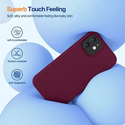 Miracase iPhone 12 va iPhone 12 Pro bilan mos keladi, suyuq silikon gel rezina to'liq tanani himoya qiladi zarbga chidamli tomchidan himoya qiluvchi telefon qutisi iPhone 12/12 Pro 6.1 dyuym, vino qizil - 3
