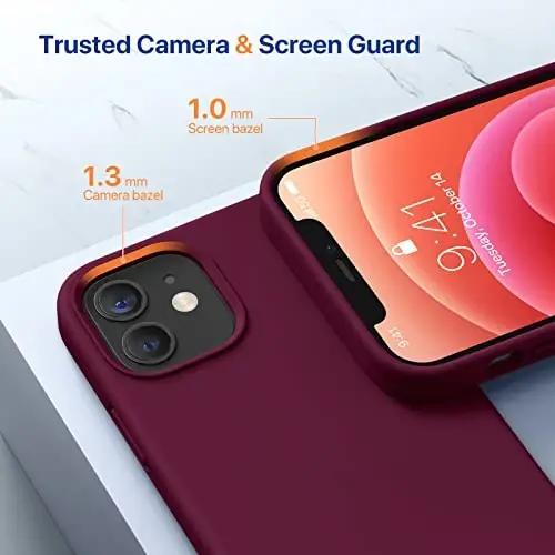 Miracase iPhone 12 va iPhone 12 Pro bilan mos keladi, suyuq silikon gel rezina to'liq tanani himoya qiladi zarbga chidamli tomchidan himoya qiluvchi telefon qutisi iPhone 12/12 Pro 6.1 dyuym, vino qizil - 5