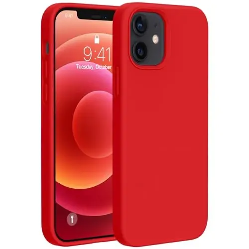 Miracase iPhone 12 va iPhone 12 Pro bilan mos keladi, Suyuq silikonli gel kauchuk to'liq tanani himoya qiladi zarbga chidamli tushishdan himoya qiladi iPhone 12/12 Pro 6.1 dyuym, Qizil uchun telefon qutisi 