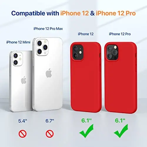 Miracase iPhone 12 va iPhone 12 Pro bilan mos keladi, Suyuq silikonli gel kauchuk to'liq tanani himoya qiladi zarbga chidamli tushishdan himoya qiladi iPhone 12/12 Pro 6.1 dyuym, Qizil uchun telefon qutisi - 2