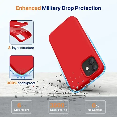 Miracase iPhone 12 va iPhone 12 Pro bilan mos keladi, Suyuq silikonli gel kauchuk to'liq tanani himoya qiladi zarbga chidamli tushishdan himoya qiladi iPhone 12/12 Pro 6.1 dyuym, Qizil uchun telefon qutisi - 4