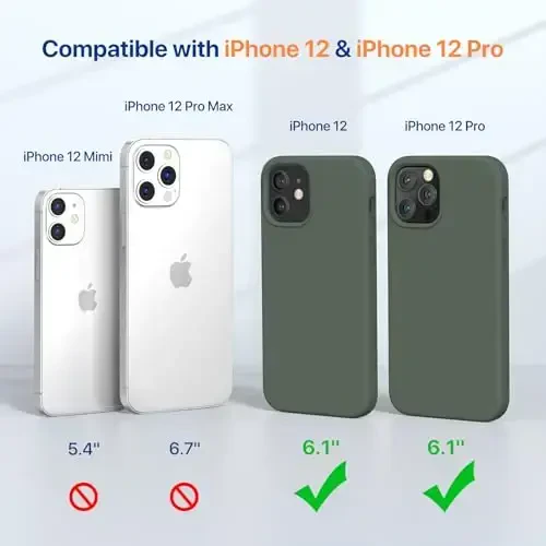 Miracase iPhone 12 va iPhone 12 Pro bilan mos keladi, suyuq silikonli gel kauchuk to'liq tanani himoya qiluvchi zarbga chidamli telefon qutisi iPhone 12/12 Pro 6.1 dyuym uchun, to'q yashil - 2