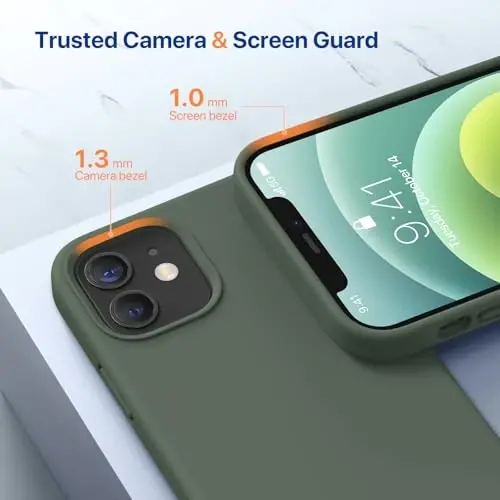 Miracase iPhone 12 va iPhone 12 Pro bilan mos keladi, suyuq silikonli gel kauchuk to'liq tanani himoya qiluvchi zarbga chidamli telefon qutisi iPhone 12/12 Pro 6.1 dyuym uchun, to'q yashil - 5