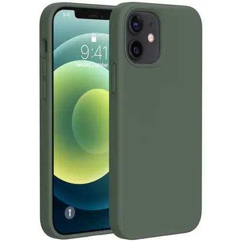 Miracase iPhone 12 va iPhone 12 Pro bilan mos keladi, suyuq silikonli gel kauchuk to'liq tanani himoya qiluvchi zarbga chidamli telefon qutisi iPhone 12/12 Pro 6.1 dyuym uchun, to'q yashil 