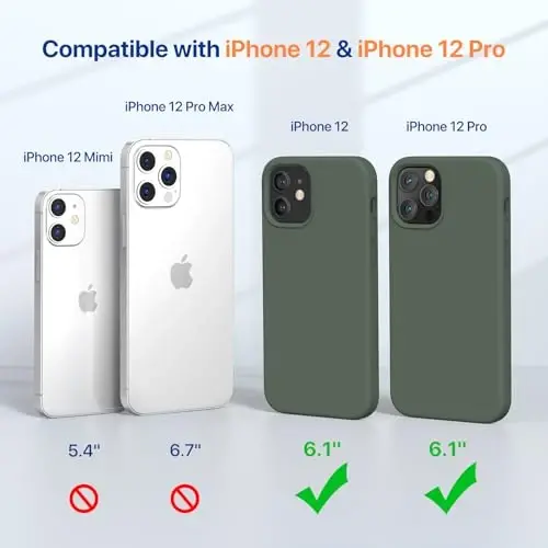 Miracase iPhone 12 va iPhone 12 Pro bilan mos keladi, suyuq silikonli gel kauchuk to'liq tanani himoya qiluvchi zarbga chidamli telefon qutisi iPhone 12/12 Pro 6.1 dyuym uchun, to'q yashil - 2