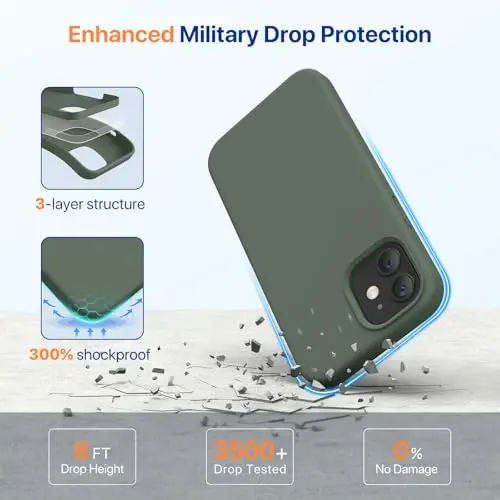 Miracase iPhone 12 va iPhone 12 Pro bilan mos keladi, suyuq silikonli gel kauchuk to'liq tanani himoya qiluvchi zarbga chidamli telefon qutisi iPhone 12/12 Pro 6.1 dyuym uchun, to'q yashil - 4