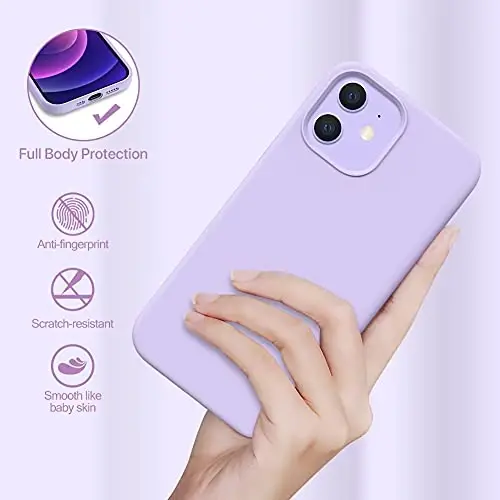 Miracase iPhone 12 va iPhone 12 Pro g'ilofi bilan mos keladi, suyuq silikon gel kauchuk to'liq tanani himoya qiladi zarbga chidamli tomchidan himoya qiladi iPhone 12/12 Pro 6,1 dyuym uchun telefon g'ilofi, binafsha - 4