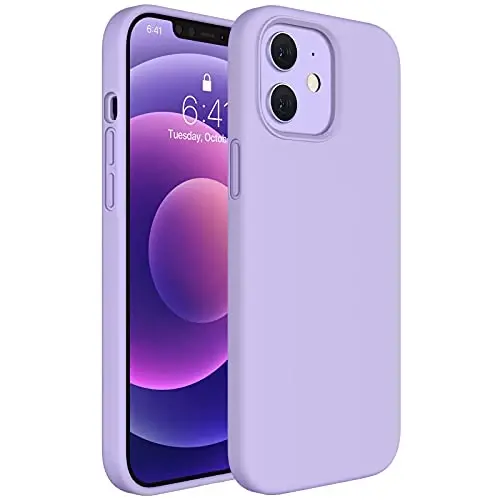 Miracase iPhone 12 va iPhone 12 Pro g'ilofi bilan mos keladi, suyuq silikon gel kauchuk to'liq tanani himoya qiladi zarbga chidamli tomchidan himoya qiladi iPhone 12/12 Pro 6,1 dyuym uchun telefon g'ilofi, binafsha 