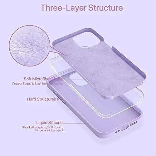 Miracase iPhone 12 va iPhone 12 Pro g'ilofi bilan mos keladi, suyuq silikon gel kauchuk to'liq tanani himoya qiladi zarbga chidamli tomchidan himoya qiladi iPhone 12/12 Pro 6,1 dyuym uchun telefon g'ilofi, binafsha - 3