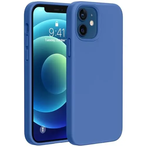 Miracase iPhone 12 va iPhone 12 Pro g‘ilofi bilan mos keladi, suyuq silikon gel rezina to‘liq himoya zarbga chidamli tomchidan himoya telefon g‘ilofi iPhone 12/12 Pro 6.1 dyuym, Azure Blue - MIRACASE