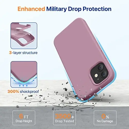 Miracase iPhone 12 va iPhone 12 Pro g'ilofi bilan mos keladi, suyuq silikonli gel kauchuk to'liq himoya zarbga chidamli tomchidan himoya iPhone 12/12 Pro 6.1 dyuym uchun telefon g'ilofi, qora smorodina - 4