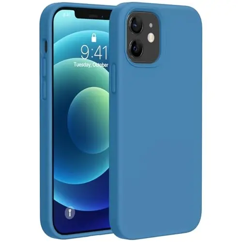 Miracase iPhone 12 va iPhone 12 Pro g'ilofiga mos keladi, suyuq silikonli gel kauchukli to'liq himoya zarbga chidamli tushishdan himoya iPhone 12/12 Pro 6,1 dyuym uchun telefon g'ilofi, Capri Blue 