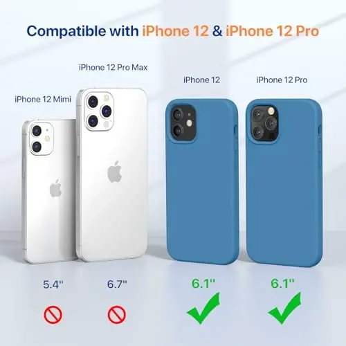 Miracase iPhone 12 va iPhone 12 Pro g'ilofiga mos keladi, suyuq silikonli gel kauchukli to'liq himoya zarbga chidamli tushishdan himoya iPhone 12/12 Pro 6,1 dyuym uchun telefon g'ilofi, Capri Blue - MIRACASE (1)