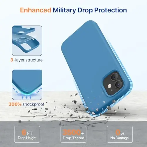 Miracase iPhone 12 va iPhone 12 Pro g'ilofiga mos keladi, suyuq silikonli gel kauchukli to'liq himoya zarbga chidamli tushishdan himoya iPhone 12/12 Pro 6,1 dyuym uchun telefon g'ilofi, Capri Blue - 4