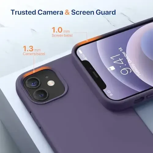 Miracase iPhone 12 va iPhone 12 Pro uchun g‘ilof bilan mos keladi, suyuq silikon gel kauchuk to‘liq tanani himoya qiladi zarbga chidamli tomchidan himoya qiluvchi telefon g‘ilofi iPhone 12/12 Pro 6.1 dyuym, to‘q binafsha - 5