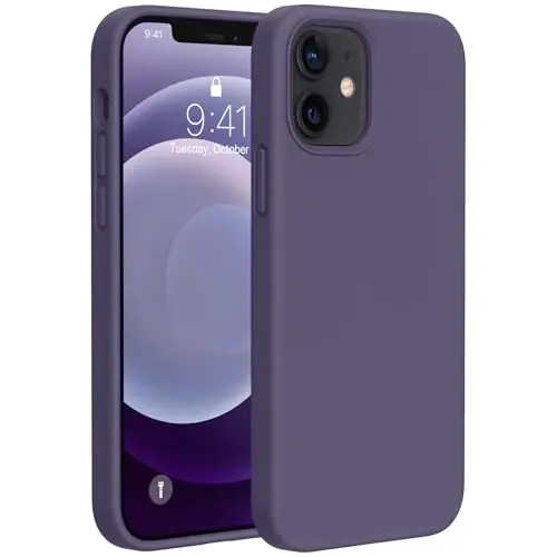 Miracase iPhone 12 va iPhone 12 Pro uchun g‘ilof bilan mos keladi, suyuq silikon gel kauchuk to‘liq tanani himoya qiladi zarbga chidamli tomchidan himoya qiluvchi telefon g‘ilofi iPhone 12/12 Pro 6.1 dyuym, to‘q binafsha 