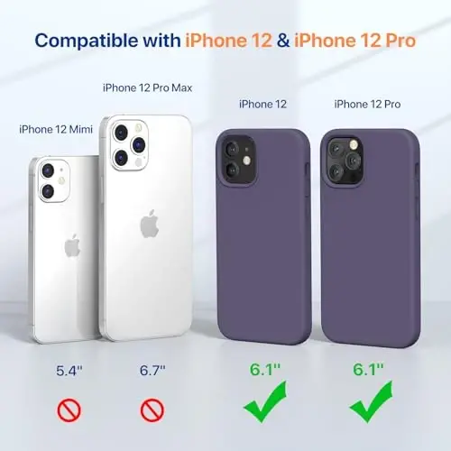Miracase iPhone 12 va iPhone 12 Pro uchun g‘ilof bilan mos keladi, suyuq silikon gel kauchuk to‘liq tanani himoya qiladi zarbga chidamli tomchidan himoya qiluvchi telefon g‘ilofi iPhone 12/12 Pro 6.1 dyuym, to‘q binafsha - 2