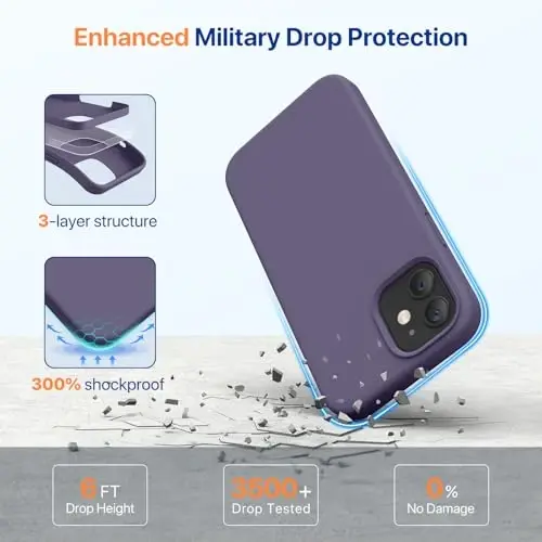 Miracase iPhone 12 va iPhone 12 Pro uchun g‘ilof bilan mos keladi, suyuq silikon gel kauchuk to‘liq tanani himoya qiladi zarbga chidamli tomchidan himoya qiluvchi telefon g‘ilofi iPhone 12/12 Pro 6.1 dyuym, to‘q binafsha - 3