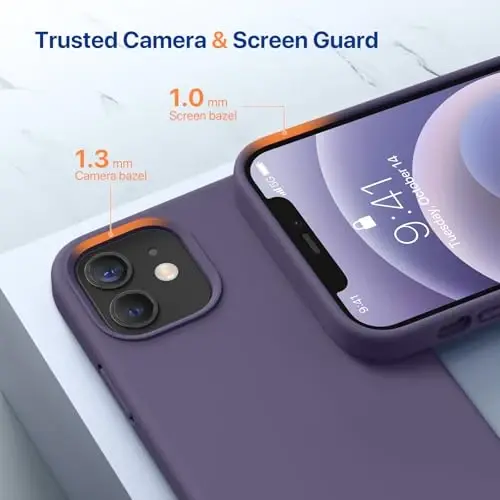 Miracase iPhone 12 va iPhone 12 Pro uchun g‘ilof bilan mos keladi, suyuq silikon gel kauchuk to‘liq tanani himoya qiladi zarbga chidamli tomchidan himoya qiluvchi telefon g‘ilofi iPhone 12/12 Pro 6.1 dyuym, to‘q binafsha - 5