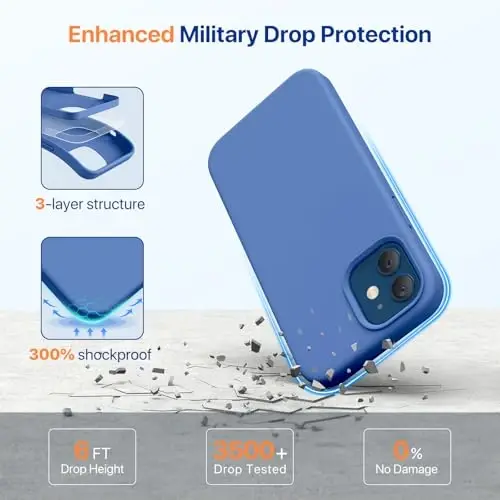 Miracase iPhone 12 va iPhone 12 Pro uchun mos keladi, Suyuq silikon Gel rezina to'liq tana himoyasi zarbga chidamli tushishdan himoya iPhone 12/12 Pro 6.1 dyuym uchun telefon qutisi, Azure Blue - 3