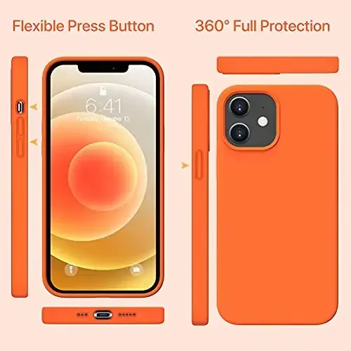Miracase iPhone 12 va iPhone 12 Pro uchun mos keladi, suyuq silikonli gel rezina to'liq himoya zarbga chidamli telefon qutisi iPhone 12/12 Pro 6.1 dyuym, apelsin - 6
