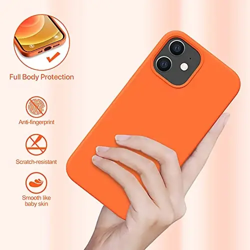 Miracase iPhone 12 va iPhone 12 Pro uchun mos keladi, suyuq silikonli gel rezina to'liq himoya zarbga chidamli telefon qutisi iPhone 12/12 Pro 6.1 dyuym, apelsin - 4