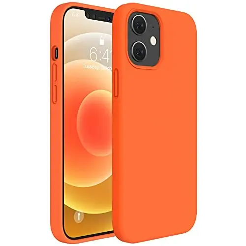 Miracase iPhone 12 va iPhone 12 Pro uchun mos keladi, suyuq silikonli gel rezina to'liq himoya zarbga chidamli telefon qutisi iPhone 12/12 Pro 6.1 dyuym, apelsin 