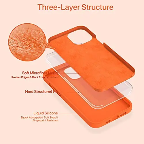 Miracase iPhone 12 va iPhone 12 Pro uchun mos keladi, suyuq silikonli gel rezina to'liq himoya zarbga chidamli telefon qutisi iPhone 12/12 Pro 6.1 dyuym, apelsin - 3