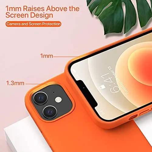 Miracase iPhone 12 va iPhone 12 Pro uchun mos keladi, suyuq silikonli gel rezina to'liq himoya zarbga chidamli telefon qutisi iPhone 12/12 Pro 6.1 dyuym, apelsin - 5