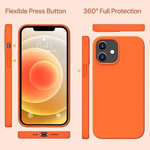 Miracase iPhone 12 va iPhone 12 Pro uchun mos keladi, suyuq silikonli gel rezina to'liq himoya zarbga chidamli telefon qutisi iPhone 12/12 Pro 6.1 dyuym, apelsin - MIRACASE (1)